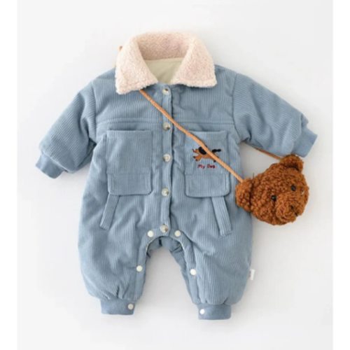 Winter Baby Clothing Corduroy Fur Rompers Turn Down Collar Boys Jumpsuits