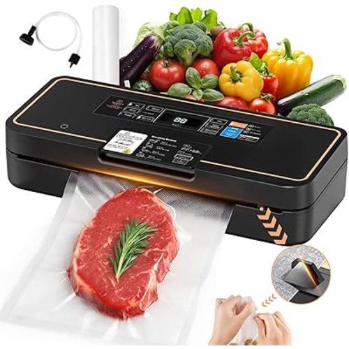 Vacuum Sealer with Easy Tear Cutter, 95kPa Food Saver Vacuum Sealer Machine for Food, 135W Fast Sealing, 9-in-1 Food Vacuum Sealer Machine with 10 ft Bag Roll for Meal Prep & Sous Vide