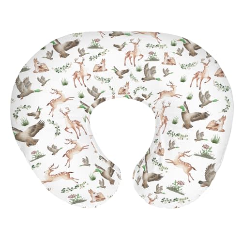 Wild Animals Hunting Baby Nursing Pillow Covers for Boy Girl Mallard Duck Deer Green Leaves Nursery Pillowcase for Breastfeeding Pillows Country Animal Hunters Soft Stretchy Slipcovers for Newborn