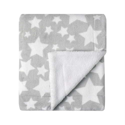 CREVENT 30"X40" Cozy Soft Warm Sherpa Baby Blanket for Girls Boys, Newborn Essentials for Infant, Baby Shower Receiving Gift, Star Grey