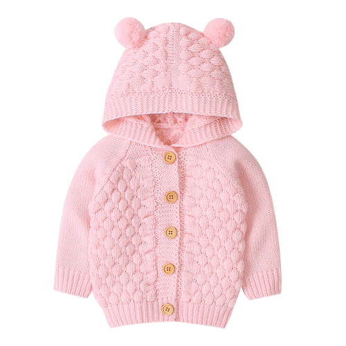 Sunisery Newborn Baby Girls Boys Knit Cardigan Ear Hooded Sweater, Infant Button-Down Cotton Outwear