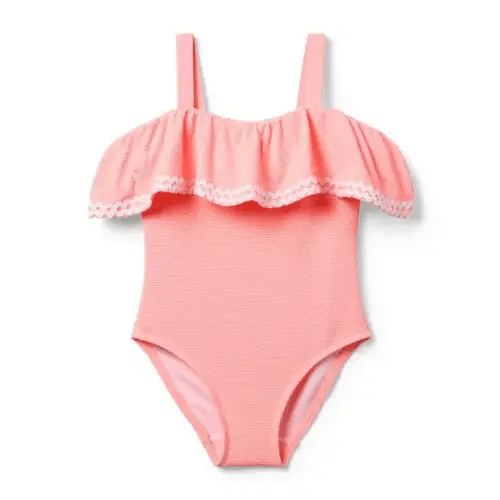 Girl Peach Sunset Recycled Textured Ruffle Swimsuit by Janie and Jack
