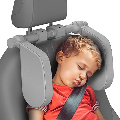 Car Headrest Pillow, Road Pal Headrest, Adjustable Car Seat Head Neck Support, U Shaped Car Sleeping Pillow for Kids & Adults (Grey)