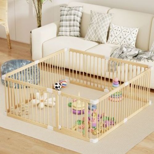 HOMLUX Large Wooden Baby Playpen, Adjustable Gate for Toddler and Babies, Sturdy Fence with Door, Safe Kids Activity Center(71.5x60x24inches)