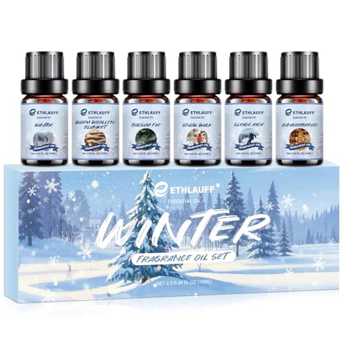 Essential Oils Winter Set,Premium Fragrance Essential Oils Gift Set for Diffuser, Soap & Candle Making Scents - Gingerbread,Warm Woollen Blanket, Balsam Fir, Snow Walk, Sleigh Ride