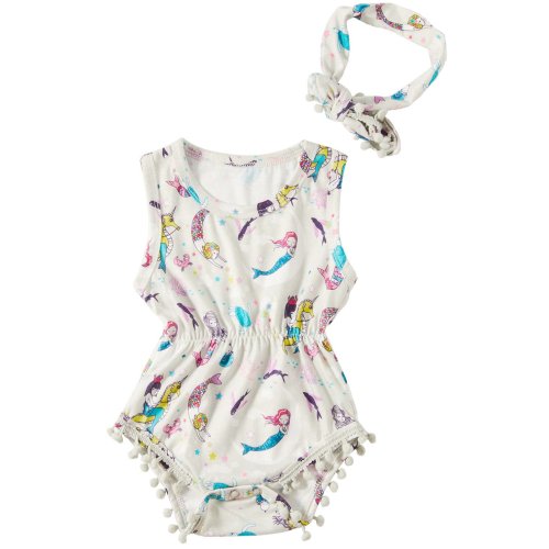 Leapparel Unisex Newborn Infant Cool Mermaid Ruffle T Shirt Little Kids Jumpsuit Short Sleeve Dress Baby Girl 100% Cotton One-Piece Bodysuit Rompers,White Mermaid,0-3Months (Size 70)