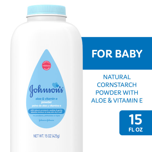 Johnson's Cornstarch Unisex Powder for Baby and Toddler with Aloe & Vitamin E, 15 oz