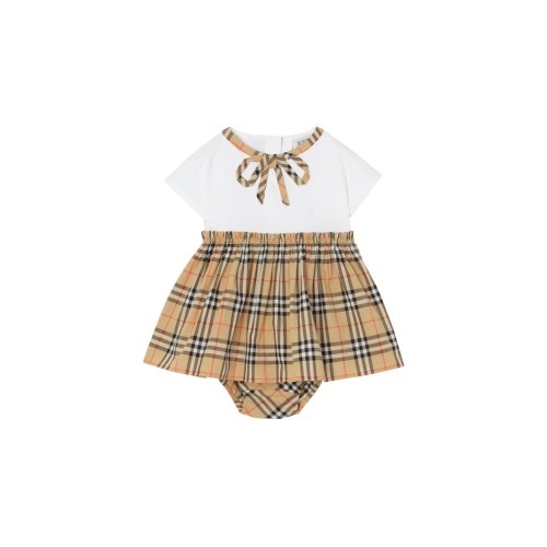 Check Bow Cotton Dress with Bloomers, 12M