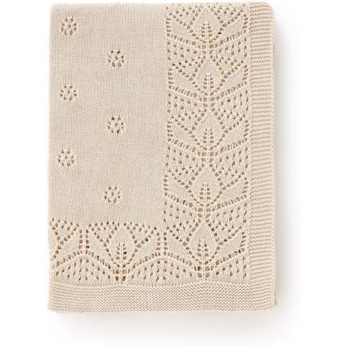LAWKUL Cellular Blanket Baby 100% Cotton Knitted Soft Babe Crochet Blankets for Newborn Boy Girls Toddler Beige 100x80cm