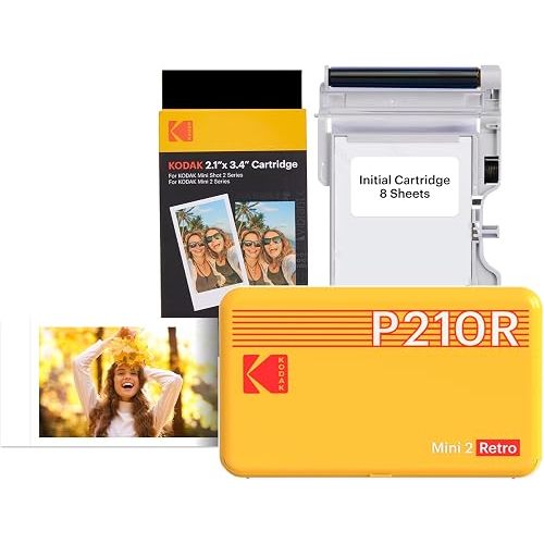 KODAK Mini 2 Retro 2x3 Portable Photo Printer, 38 Sheets, Bluetooth Smartphone Printer for iPhone & Android, Instant Color Prints, 4PASS Dye Sublimation, Yellow