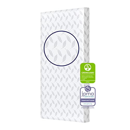 Dream On Me Asheville 4” Firm Fiber Crib & Toddler Mattress – Dual-Sided, Lightweight Design, Waterproof Grey Leaf Vinyl Cover, GREENGUARD Gold & JPMA Certified, Made in USA, 5-Year Warranty