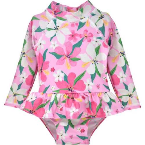 UPF 50+  Alissa Infant Ruffle Rash Guard Swimsuit, Hibiscus Dream - Flap Happy | Maisonette
