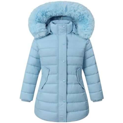 Girl's Winter Waterproof Warm Long Coat,Kids Puffer Jacket Outerwear Parka,Removable Hood