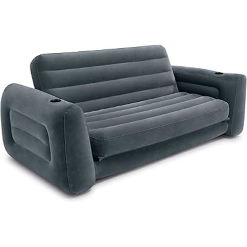 Intex 66551EP Inflatable Pull-Out Chair: Built-in Cupholder – Velvety Surface – 2-in-1 Valve – Folds Compactly – 88" x 46" x 26"