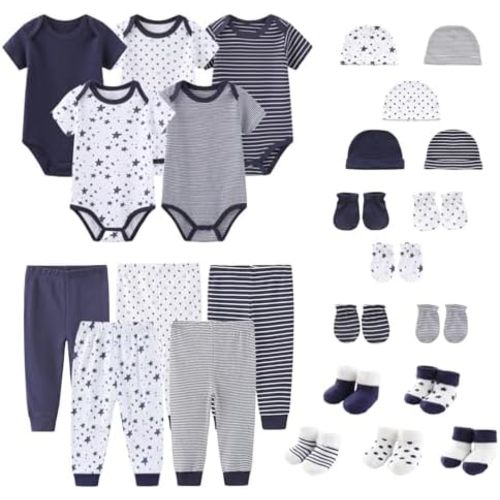 Unisex Newborn Baby Layette Set 25 Pack Bodysuits Pants and Accessories Infant Clothing Essentials