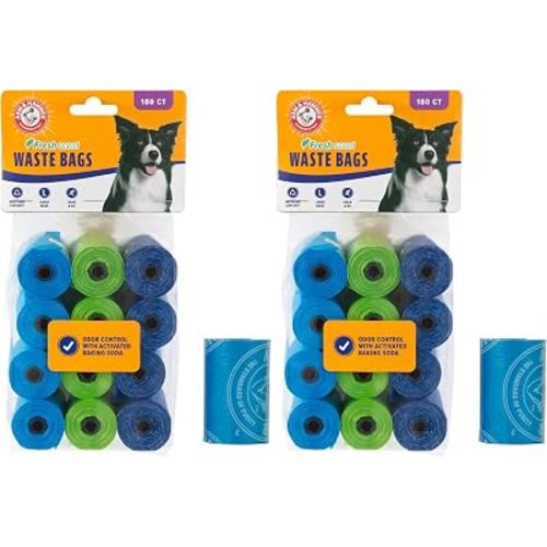 Arm & Hammer Easy-Tear Disposable Dog And Cat Waste Bags With Activated Baking Soda, 180 Dog Poop Bags, 9 x 14 Inches, (Pack of 2)
