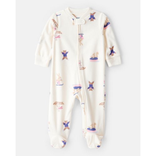 Baby Girl Animal Ski Print Loose Fit Long-Sleeve Sleep & Play Pajamas - Cream | Carter's