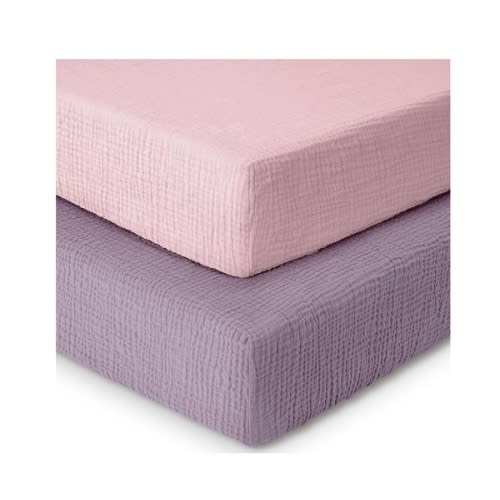 Dreamology Muslin Crib Sheet, for Baby Girls,Boys,2 Pack, Soft, Standard Crib Sheet,100% Cotton Crib Sheets for Standard Cribs, Toddler Bed Sheets, 52x28 Crib Sheets | Purple,Pink