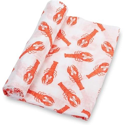 LollyBanks Muslin Swaddle Blankets for Boys and Girls, 100% Cotton Baby Blanket, Large 47 x 47 Inches Breathable Swaddles for Newborn, Gender Neutral Baby Swaddle Blanket, Registry (Lobster Print)