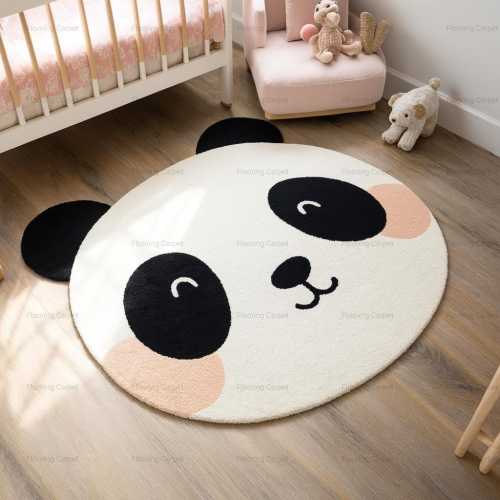 Handmade tufted Giant Panda Face Round Rug Nursery Rug, Black and White Animal Mat Soft, Playroom, Decor Baby Shower Gif, Kids Bedroom 5x5