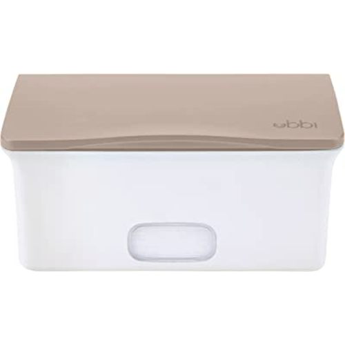 Ubbi Baby Wipes Dispenser with Weighted Plate and Secure Seal, Nursery and Baby Registry Essential to Keep Wipes Fresh, Taupe