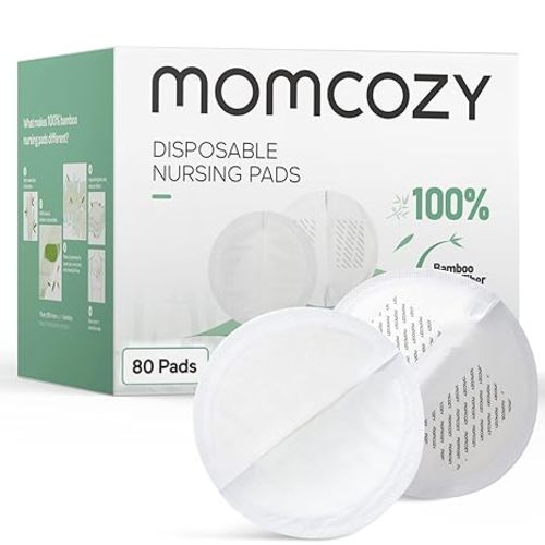 Momcozy Bamboo Fiber Disposable Nursing Pads, 100% Natural Materials and 100% Biodegradable Breast Pads, Breastfeeding Essentials for Moms, 80 Count - 80 Count - Pack of 1