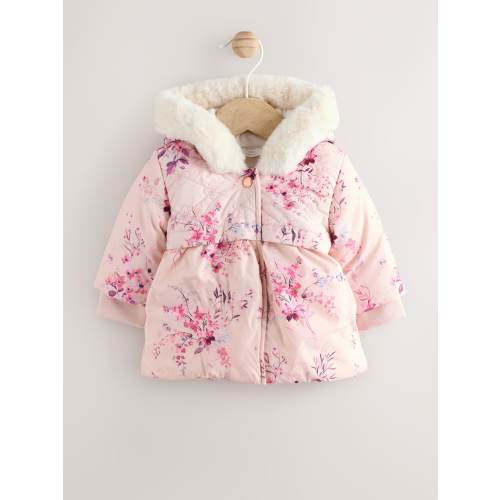 Pink Puffer Floral Baby Coat (0mths-2yrs)