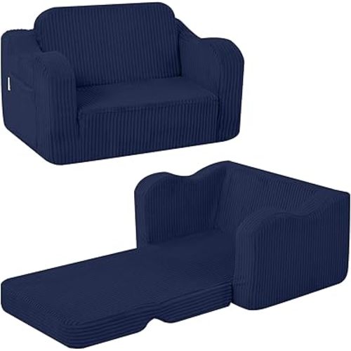 MeMoreCool Toddler Corduroy Chair – 2-in-1 Foldable Sofa Bed, Navy | Ages 1–3, Lightweight & Compact, Washable Cover for Nursery & Travel