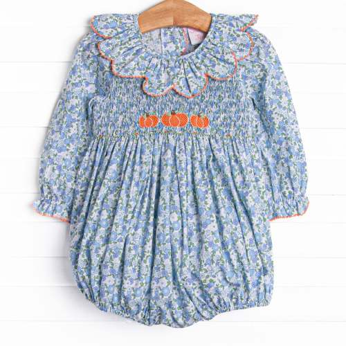Pumpkin Posy Smocked Bubble, Blue