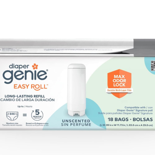 Diaper Genie Easy Roll Refill | 18 Bags Per Refill | Holds Up to 846 Newborn Diapers | Odor Control | Diaper Pail Refill Bags | Fits Diaper Genie Signature & Platinum Pails