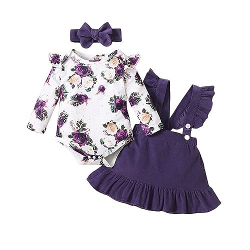 Kucnuzki Newborn Baby Girl Clothes Toddler Long Sleeve Ruffle Romper Top Infant Skirt Set Little Girl Overall Dress