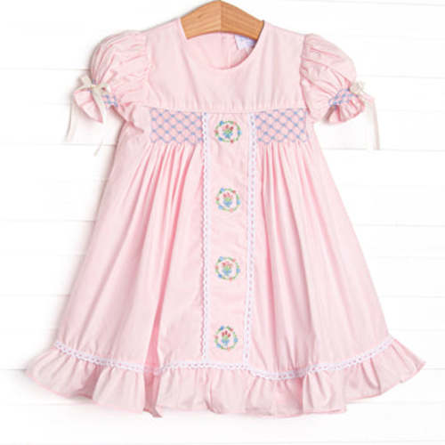 Bleu: Rosamund Smocked Bishop Dress, Pink – Stitchy Fish