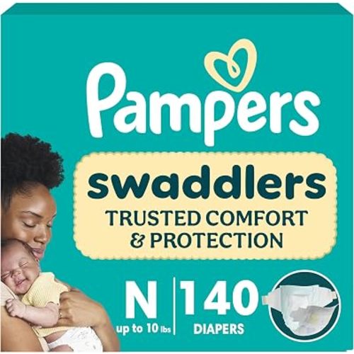 Pampers Swaddlers Diapers, Size 0 (up to 10 lbs), 140 Count, Fragrance Free, Hypoallergenic, Absorbent, Pediatrician Recommended, Skin Safe