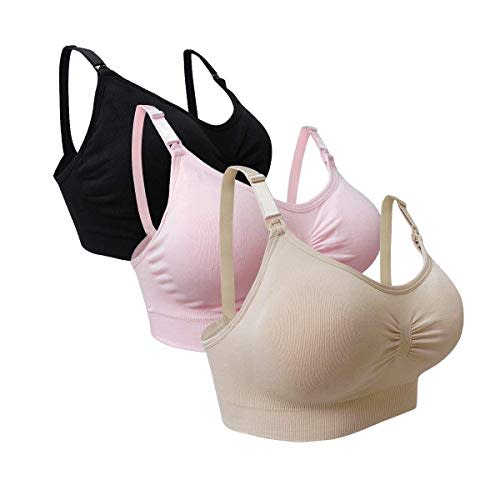 Nursing Bra Maternity 3 Pack Seamless with Removable Spill Prevention Pads,XL(Fit 38B 38C 36C 36D 34D 34DD 32DDD 30F 40B),Assort