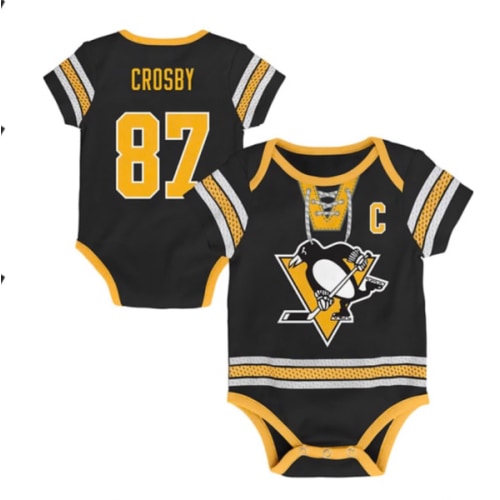 Pittsburgh Penguins Sidney Crosby Baby NN Hockey Pro BLACK Player One Piece - 133425287