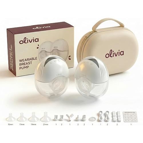 Olivia by Lolafo Wearable Electric Breast Pump, Hands-Free Portable Breast Pump for Breastfeeding Moms, Quiet Rechargeable Pump with 12 Suction Levels and 4 Modes (Double Pump)