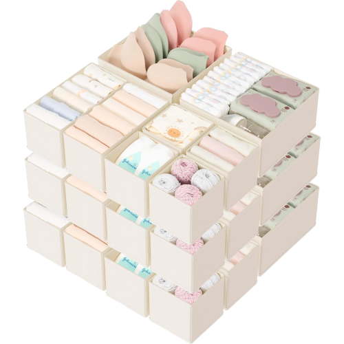 Hitimp 20‑Piece Drawer Organizer Set, Foldable Closet Storage Dividers for Baby Clothes, Underwear & Socks, Beige