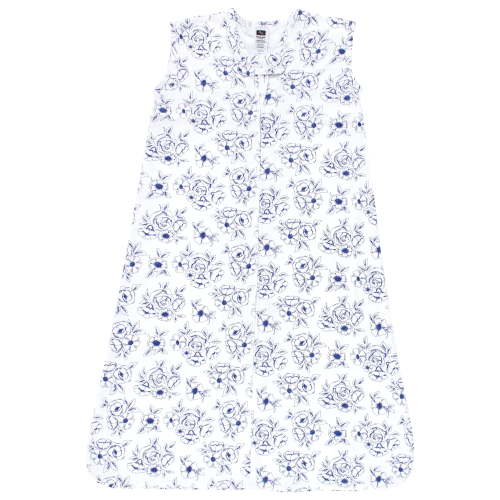 Hudson Baby Infant Girl Cotton Sleeveless Wearable Sleeping Bag, Sack, Blanket, Blue Toile, 6-12 Months