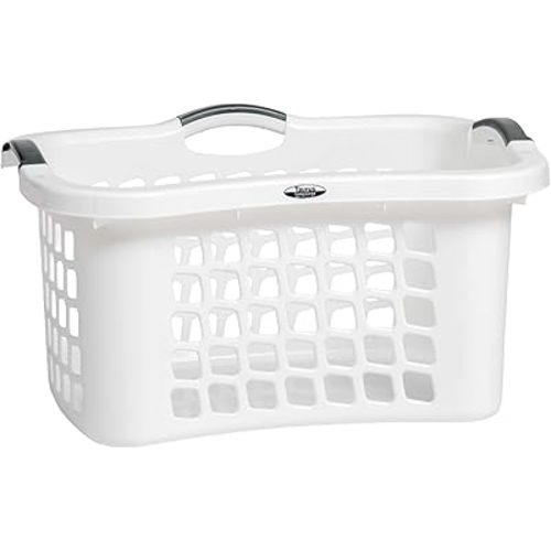 Redmon Comfort Grip Clothes Basket, Durable Plastic Laundry Storage with Ergonomic 3 Side Handles and Vented Design for Easy Carrying, White
