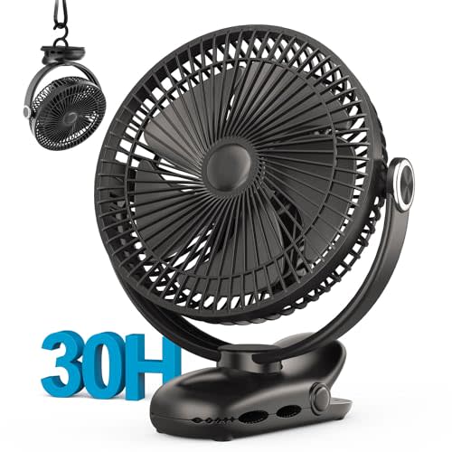 10000mAh 30hrs Portable Fan Rechargeable, 8-Inch Battery Operated Clip on Fan, USB Fans, 4 Speeds, Strong Airflow, Sturdy Clamp for Golf Cart Office Desk Outdoor Travel Camping Bed Truck Treadmill