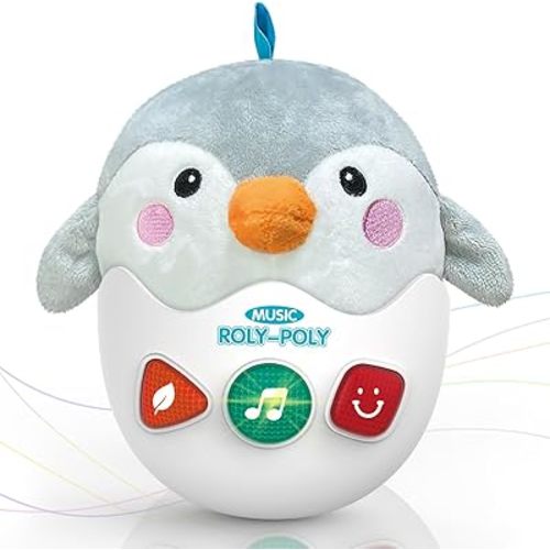 Infant Toys 0-3-6-12 Months Shower Gifts, Plush Penguin Musical Toys, Cute Stuffed Animal Baby Toys with Light & Sounds, Roly-Poly Birthday Gift for Newborn Boys & Girls