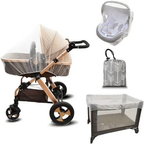 Baby Mosquito Net for Stroller with Storage Bag, Stroller Netting Mosquito with Organizer for Cribs, Infant car seat Insect mesh net, Easy Installation,Black Pink White (White)