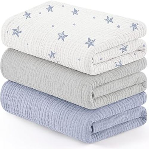 Susurration Muslin Receiving Blanket,100% Cotton Swaddle Blankets for Newborn Soft Thin Swaddle for Unisex Newborn 38x40inch (Blue-Gray)
