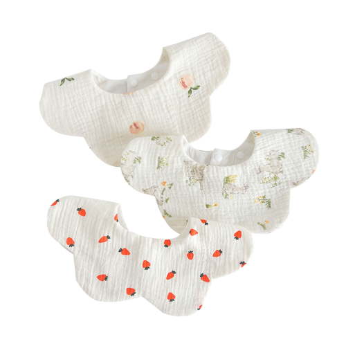 3-Piece Drooling Bib Petal-shaped Burp Cloths for 0-24M Baby Breathable Saliva Towel Cartoon Print Baby Bib for Newborns