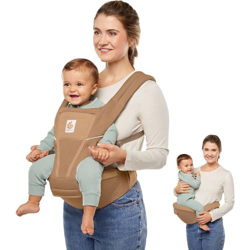 Ergobaby Alta 2-in1 Hip Seat and Carrier - All-Position Breathable Mesh Baby Carrier for 4 Months to 48 Months (12lbs - 45lbs) - SoftFlex™ Mesh - Camel Brown
