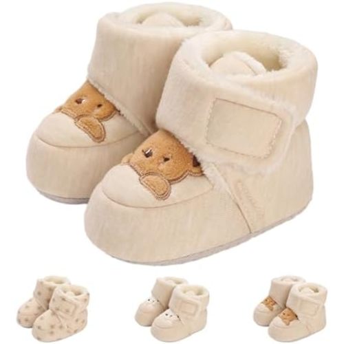 Baby Boys Girls Winter Boots Infant Warm Fleece Cute Slippers Socks Cozy Soft Anti Slip for Newborn Todder First Walking Booties Shoes