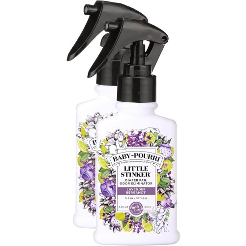 Baby-Pourri Little Stinker Diaper Pail Deodorizer Spray,3.4 Fl Oz,Up to 150 Uses,Odor Freshener with Essential Oils,Nursery Essentials,Lavender,Bergamot,Eucalyptus & Vanilla Scent,(Pack of 2)