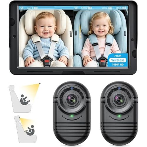 2-Kids Wireless Baby Car Camera: 1080P HD 7” Screen Dual Rear Seat Monitor