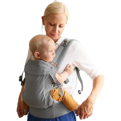 Beco Gemini 2.0 Baby Carrier Newborn to Toddler with M-Cloud™ Support - 4-Position Ergonomic Baby Carriers, Certified Hip-Healthy Newborn Carrier, Fully Adjustable to Fit All Parents (7–35 lbs) - Grey