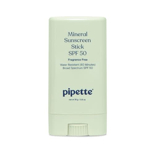Pipette Baby Mineral Sunscreen Stick SPF 50, Broad Spectrum Sunblock with Non-Nano Zinc Oxide, Water Resistant UVB/UVA Sun Protection for Kids & Sensitive Skin, Travel Size, 0.6 oz